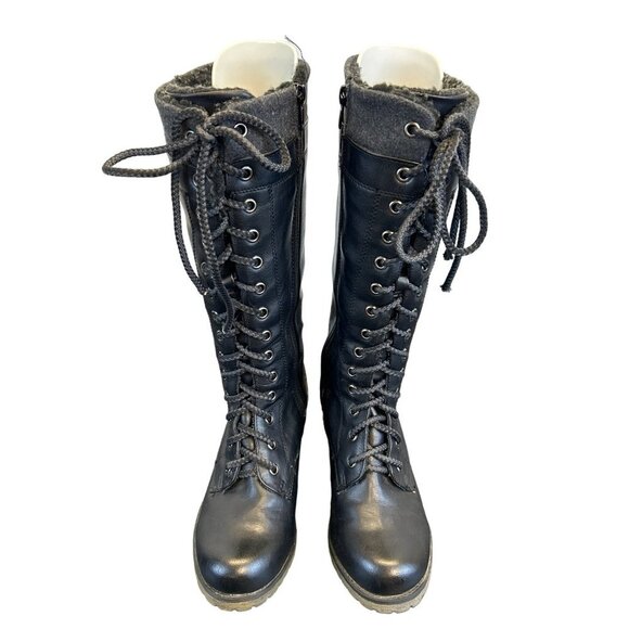 Report Maxwell Women’s Tall Boots Combat MOTO Size 6 Black Faux Fur Lace Up Zip - Picture 7 of 13